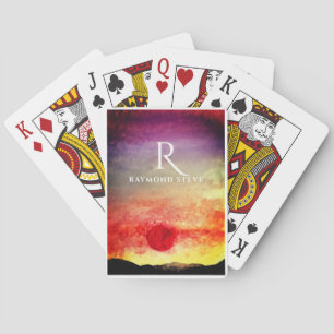 Jeu De Cartes Aquarelle Sunset Mountains Monogramme