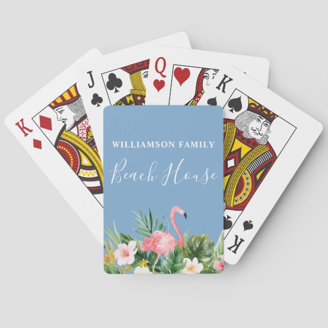 Jeu De Cartes Aquarelle Tropical Floral Family Beach House Bleu (dos)