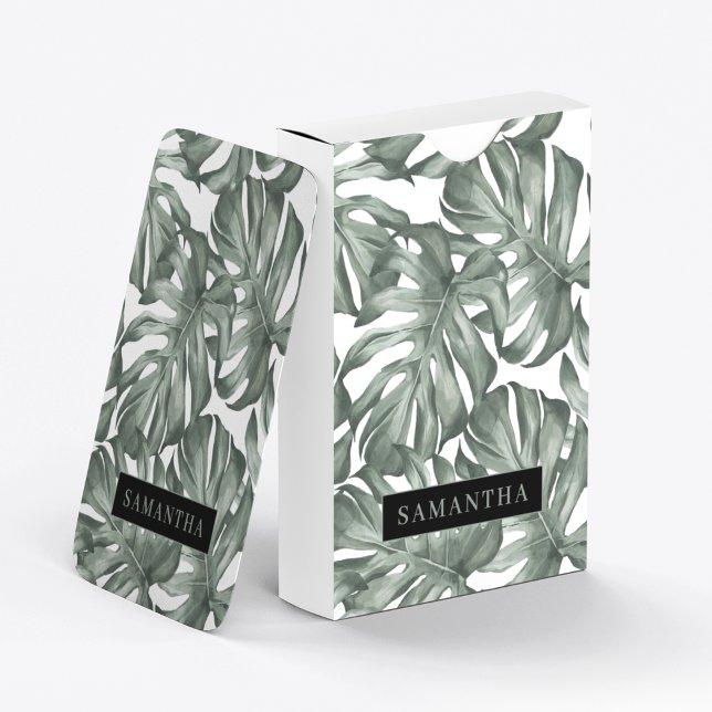 Jeu De Cartes Aquarelle tropicale Oasis moderne Feuille Motif (Créateur téléchargé)