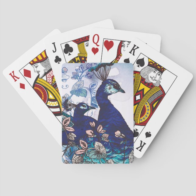 Jeu De Cartes Arrière - plan floral avec des paons (dos)