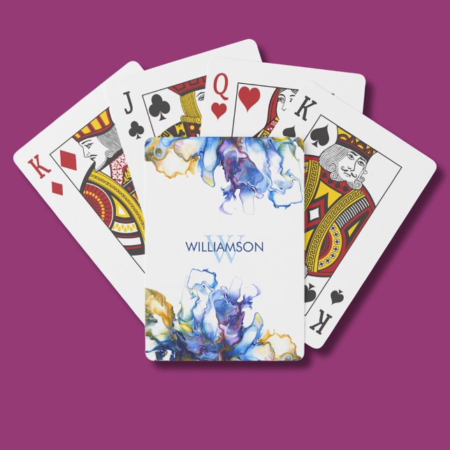 Jeu De Cartes Art Abstrait Fluide Bleu Vibre (royal blue fluid art abstract playing cards)