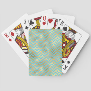 Jeu De Cartes Art Déco Diamond Motif, Turquoise & Or