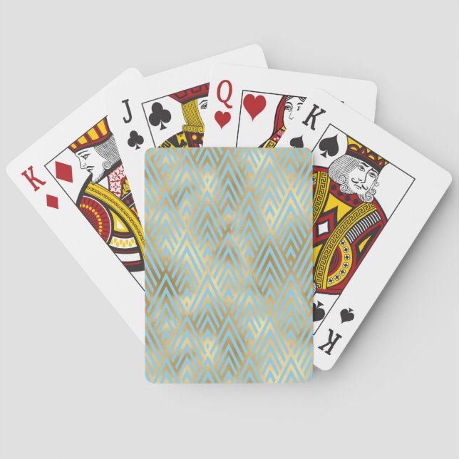 Jeu De Cartes Art Déco Diamond Motif, Turquoise & Or (dos)