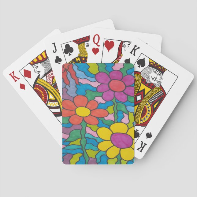 Jeu De Cartes Art Fleur Hippie Rétro  (dos)