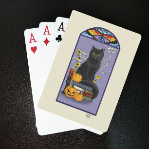 Jeu De Cartes Art Nouveau Chat Noir Citrouille Violet Automne Ja