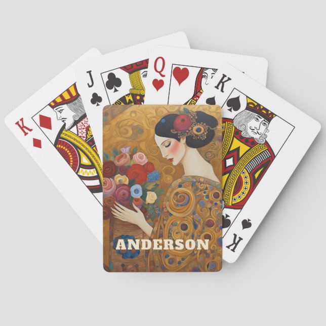 Jeu De Cartes Art Nouveau Femme Floral Or (dos)