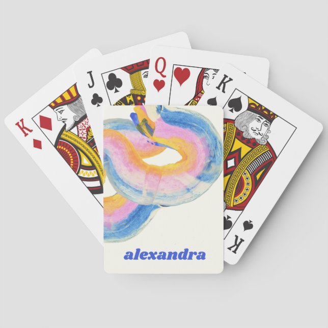 Jeu De Cartes Artsy Abstrait bleu et jaune Aquarelle Nom (dos)
