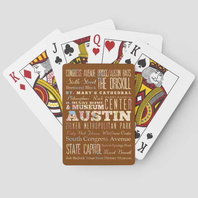 Jeu De Cartes Attractions & lieux célèbres d'Austin, Texas. (dos)