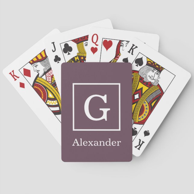 Jeu De Cartes Auvergne Eggplant blanc encadré Monogramme initial (dos)