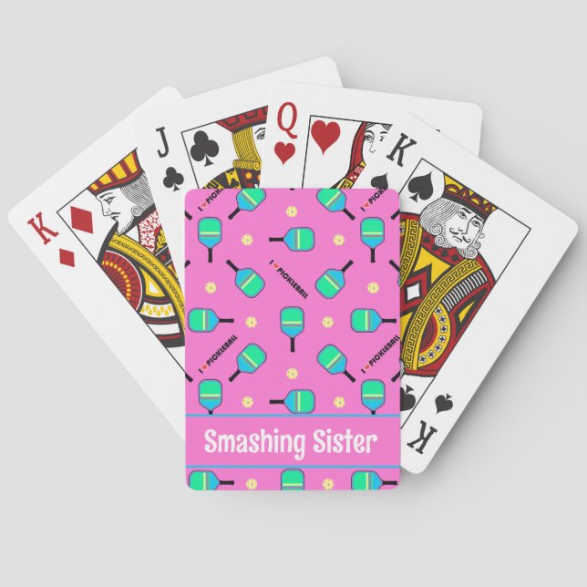 Jeu De Cartes Avec le pastel texte j'aime Pickleball rose (dos)