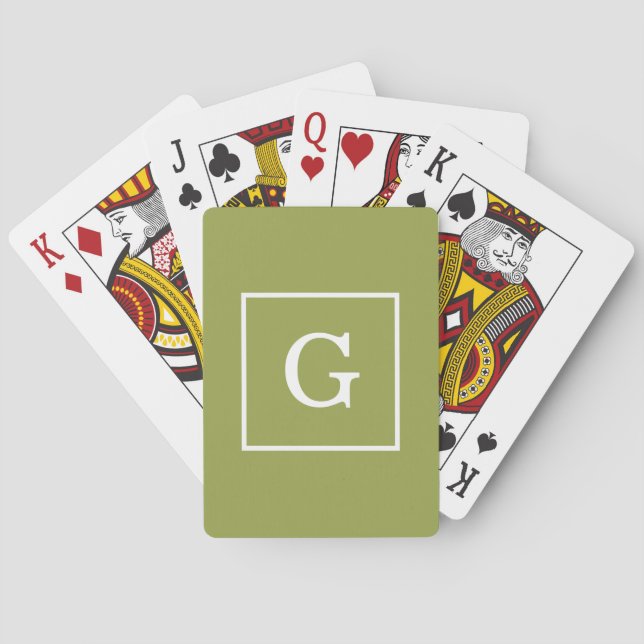 Jeu De Cartes Avocado Vert Blanc encadré Premier Monogramme (dos)