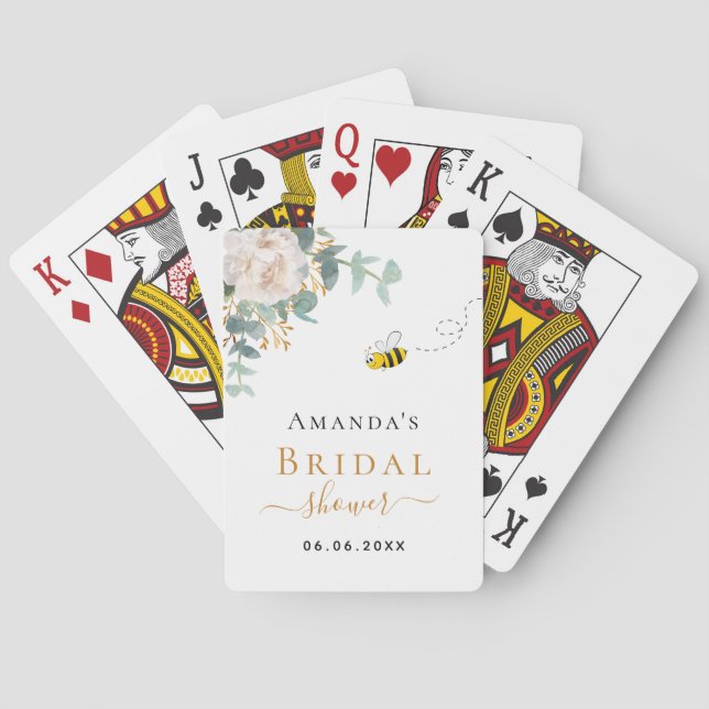 Jeu De Cartes Baby shower floral eucalyptus verdure abeille  (dos)