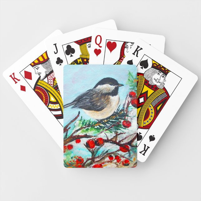 Jeu De Cartes Baies Noires Au Poulet Sur Branche (Chickadee Black-Capped Berries On Branch Playing Cards from Jenn's Emporium. )