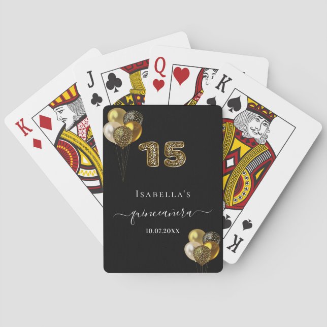 Jeu De Cartes Ballons empreintes de léopard en or noir Quinceane (dos)
