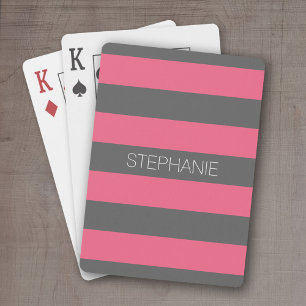 Jeu De Cartes Bandes de rugby rose et gris avec nom personnalisé