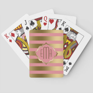 Jeu De Cartes Bandes Géométriques Monogrammes Rose Et Or