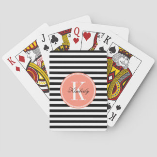 Jeu De Cartes Bandes noires et blanches avec Monogramme de corai