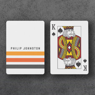Jeu De Cartes Bandes rétro gris et orange nom personnalisé blanc