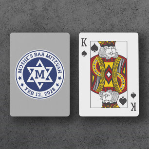 Jeu De Cartes Bar mitzvah Star de David bleu monogramme gris