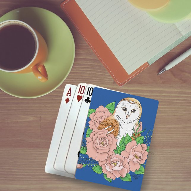 Jeu De Cartes Barne Chouette Fleurs roses Bleu (Créateur téléchargé)