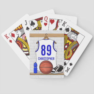 Jeu De Cartes Basket-ball blanc et bleu personnalisé Jersey