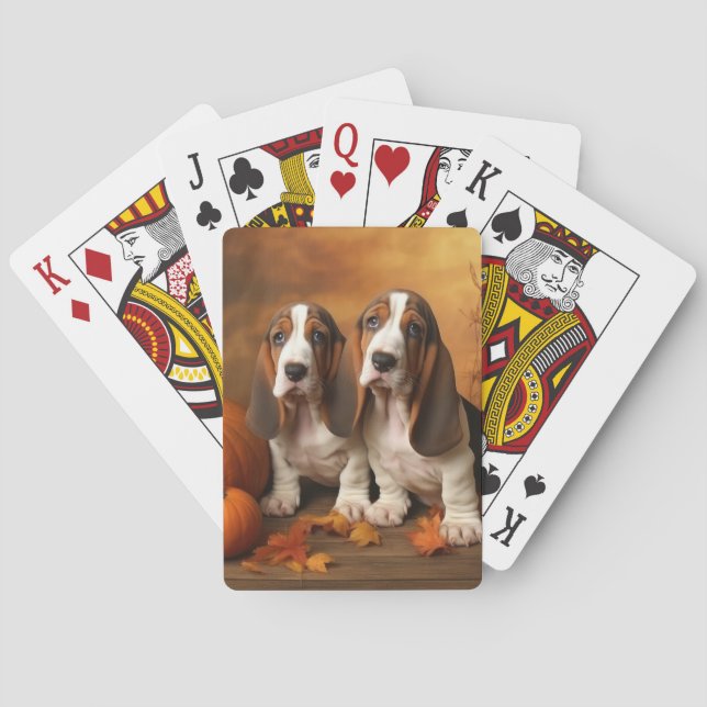 Jeu De Cartes Basset Hound Chiot Automne Citrouille de plaisir (dos)