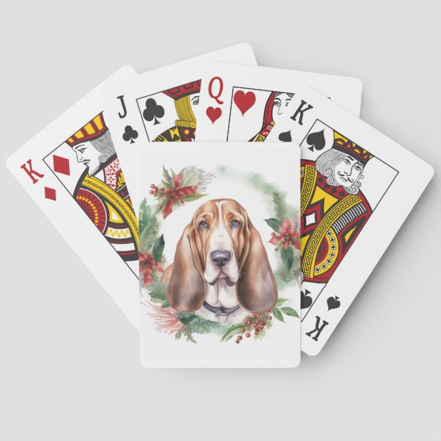 Jeu De Cartes Basset Hound Festive Wreath de Noël Pup (dos)