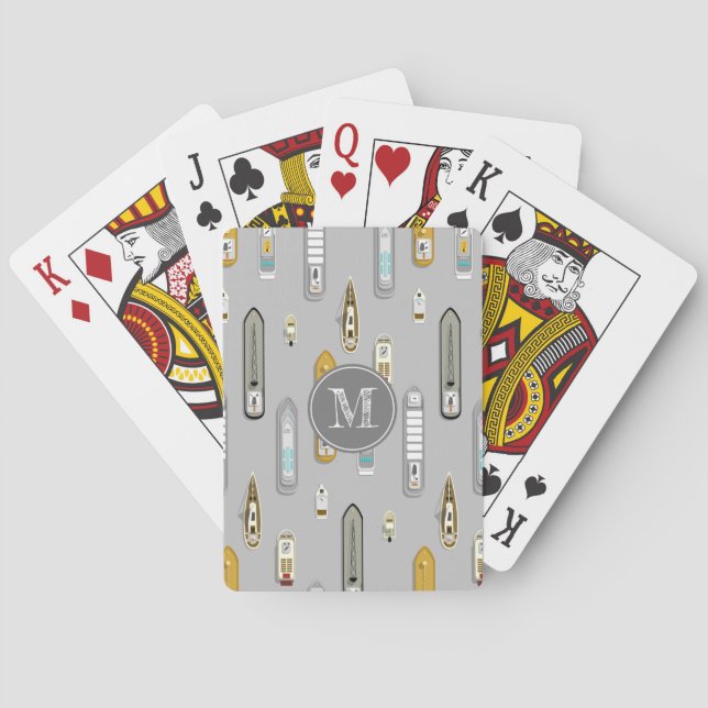 Jeu De Cartes Bateaux nautiques Sur la rivière avec monogramme (dos)