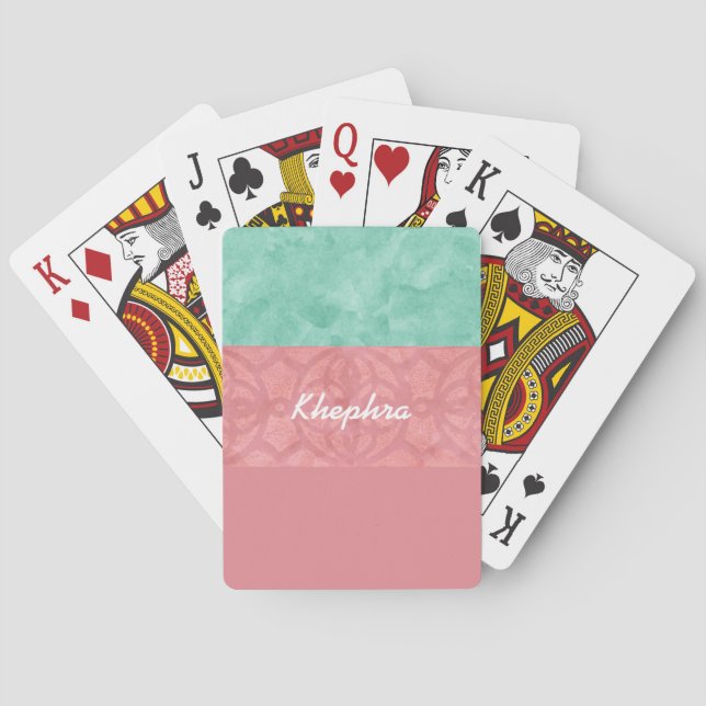 Jeu De Cartes Batik Rose Ruddy Et Aquarelle Bleue Nom (dos)