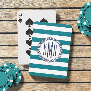 Jeu De Cartes Beach House Turquoise bande et Monogramme marine