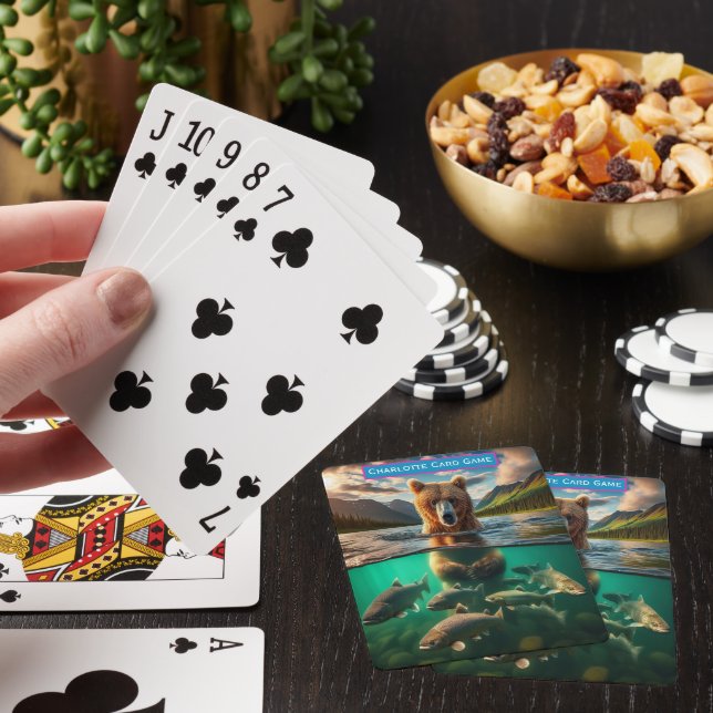Jeu De Cartes Bear Stalking Saumon Monogramme enfants Vieux jeu  (In Situ)