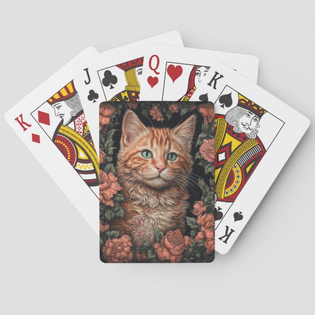 Jeu De Cartes Beau chaton au gingembre et fleurs (dos)