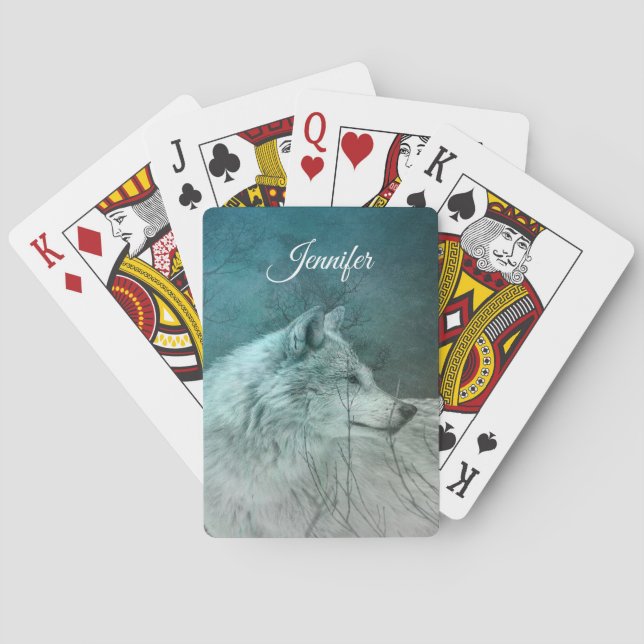 Jeu De Cartes Beau loup gris dans une forêt foncée (dos)
