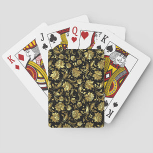 Jeu De Cartes Beau or noir brillant or damas motif
