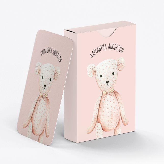 Jeu De Cartes Beauté Moderne Pastel Pink Teddy Ours Avec Nom (Créateur téléchargé)