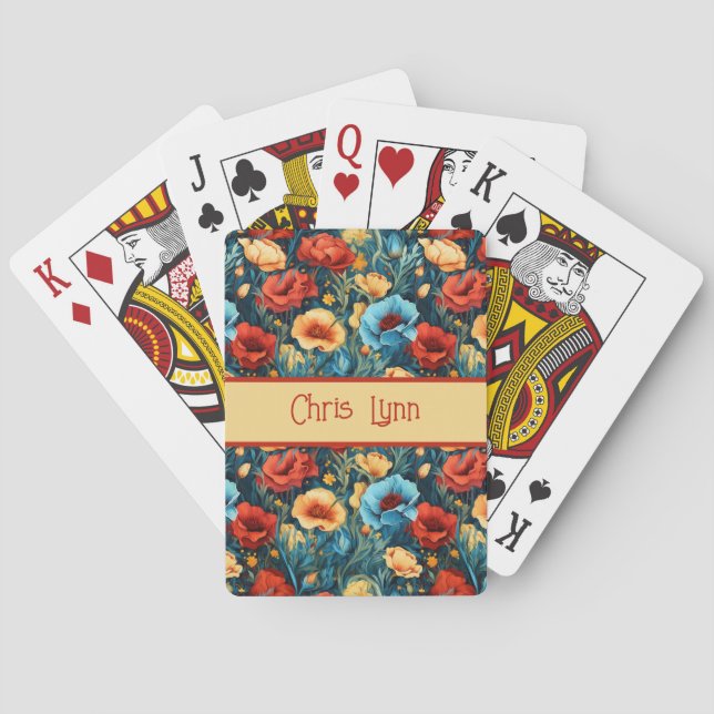 Jeu De Cartes Beautiful Yellow Blue and Red Flowers Pattern (dos)