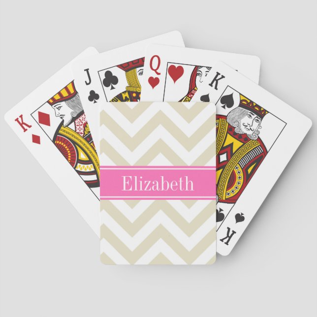 Jeu De Cartes Beige Lg Chevron Hot Pink Nom Monogramme (dos)