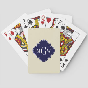 Jeu De Cartes Beige, White Moroccan #5 Navy 3 Initial Monogram