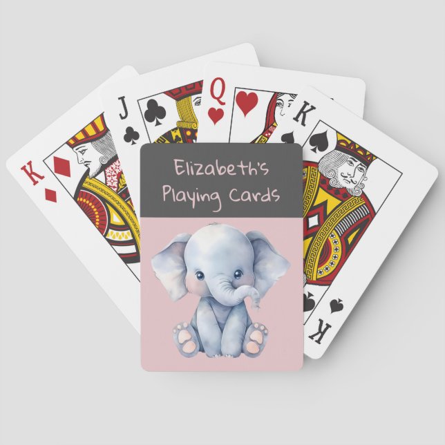 Jeu De Cartes Belle éléphant rose gris enfants (dos)