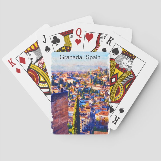Jeu De Cartes Belle Granada Espagne Aquarelle Vue (dos)