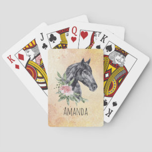 Jeu De Cartes Belle tête de cheval noir Portrait d'aquarelle