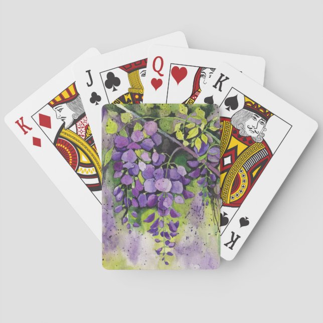 Jeu De Cartes Belles Fleurs De Wisteria En Aquarelle (dos)