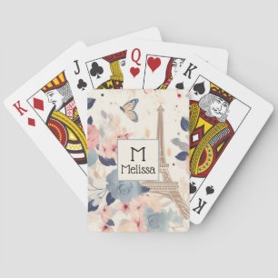 Jeu De Cartes Belles Fleurs et Tour Eiffel Paris Monogramme