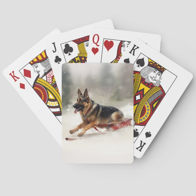 Jeu De Cartes Berger allemand neige de Noël hiver (dos)