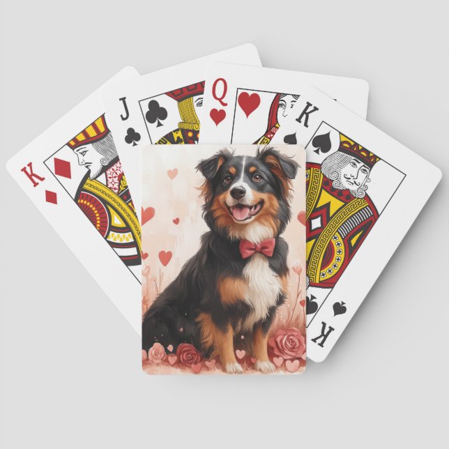 Jeu De Cartes Berger australien avec Rose - Saint Valentin (dos)