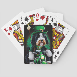 Jeu De Cartes Bernedoodle Chien conduisant vélo St. Patrick's Da