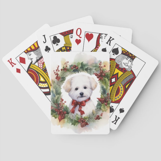 Jeu De Cartes Bichon Frise Wreath Festive Pup (dos)