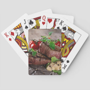 Jeu De Cartes Biftecks grillés de BBQ avec les herbes et les