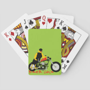 Jeu De Cartes BIKER CHICK assise sur sa moto