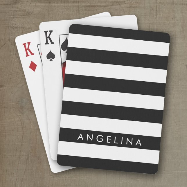 Jeu De Cartes Black and White Striped (Personalized playing cards with a modern stripe pattern and a place for a name or monogram)